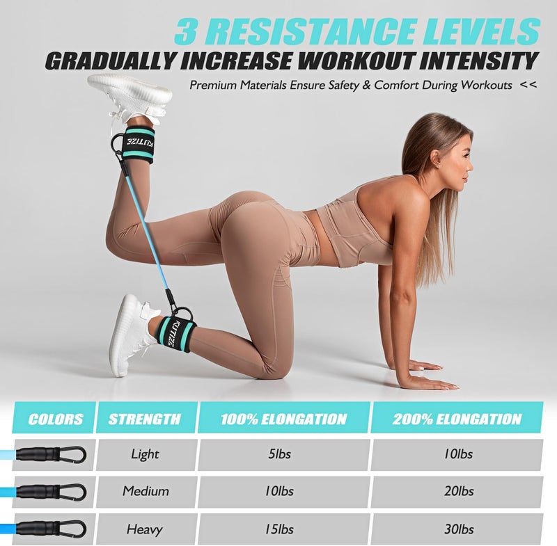 KUTIZE Ankle Resistance Bands with Cuffs for Women & Men - 3-Level Adjustable Leg & Glute Workout Equipment, Portable Home Gym Exercise Bands for Kickbacks, Hip Thrusts, Yoga, Strength Training - Image 4